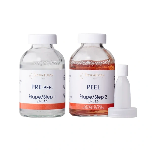 DermEden GLYCOLIC ACID PEEL – glikolio rūgštinis veido pilingas namuose, 2 × 30 ml